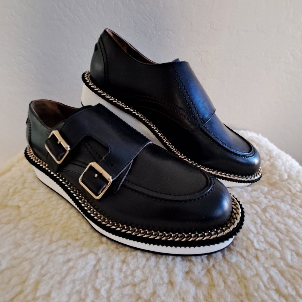 Givenchy Black Leather Monk Strap Derby with Gold Buckles - Picture 2 of 16